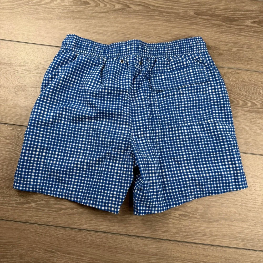 Tom & Teddy Mens Swim Trunks Gingham Check Blue White Size M